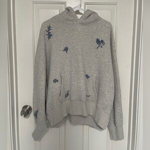 Abercrombie & Fitch Gray Hoodie with Navy Floral & Bird Embroidery